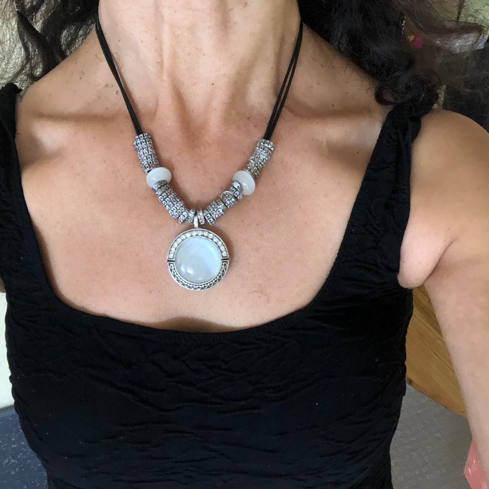 Black and Silver double-sided Tree of Life and Pearl